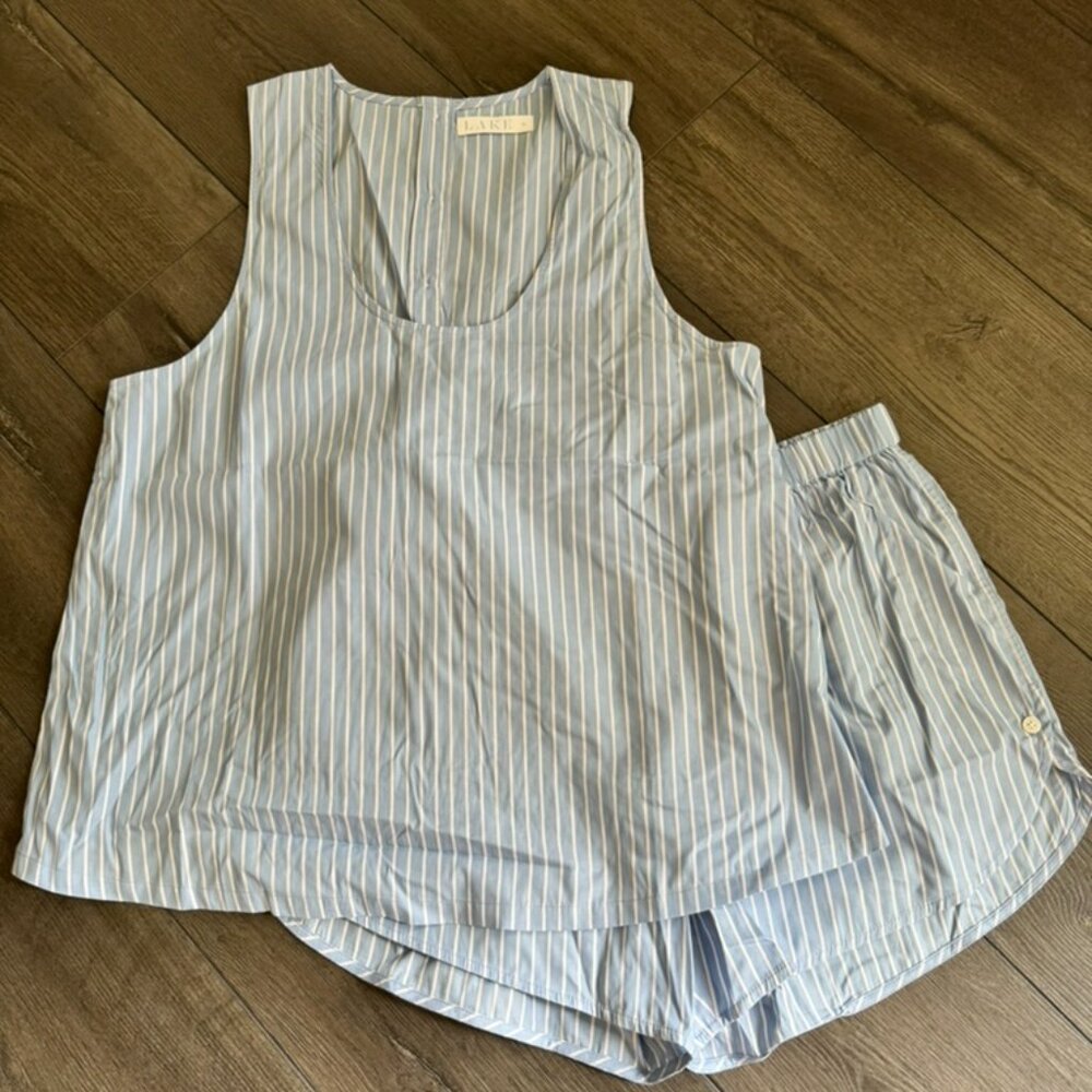LAKE PAJAMAS~NWOT~Size XL~Blue Stripe Petal Tank Short Set